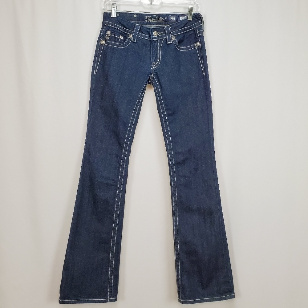 Miss Me Dark Wash Fleur De Lis Black & Diamond Rhinestone Jeans Size 27